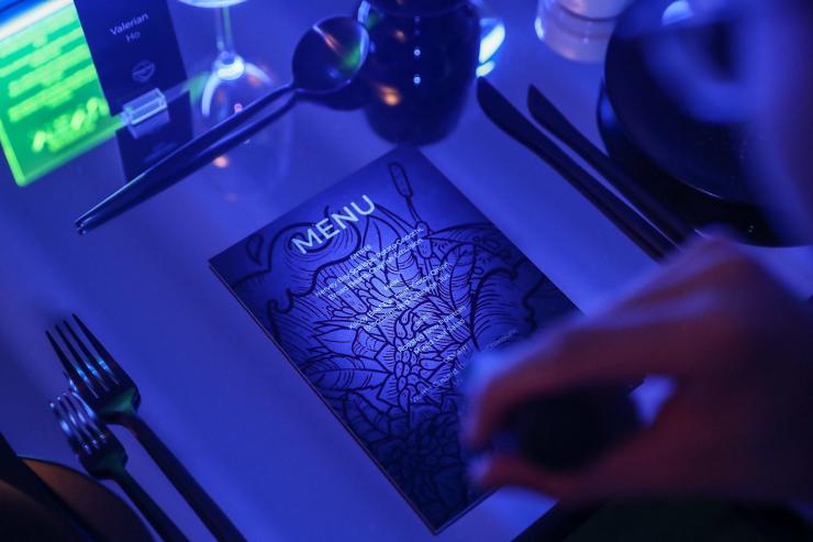 Illuminated menu by Belle Laide Events, Dreamtime Brisbane dinner, Brisbane, Queensland © Remco Jansen