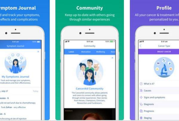 Screenshots of the CancerAid app © CancerAid