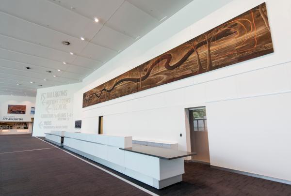 Artwork by Indigenous artist Chris Pease on display in the Central Foyer, Perth Convention and Exhibition Centre, Perth, Western Australia © Perth Convention and Exhibition Centre