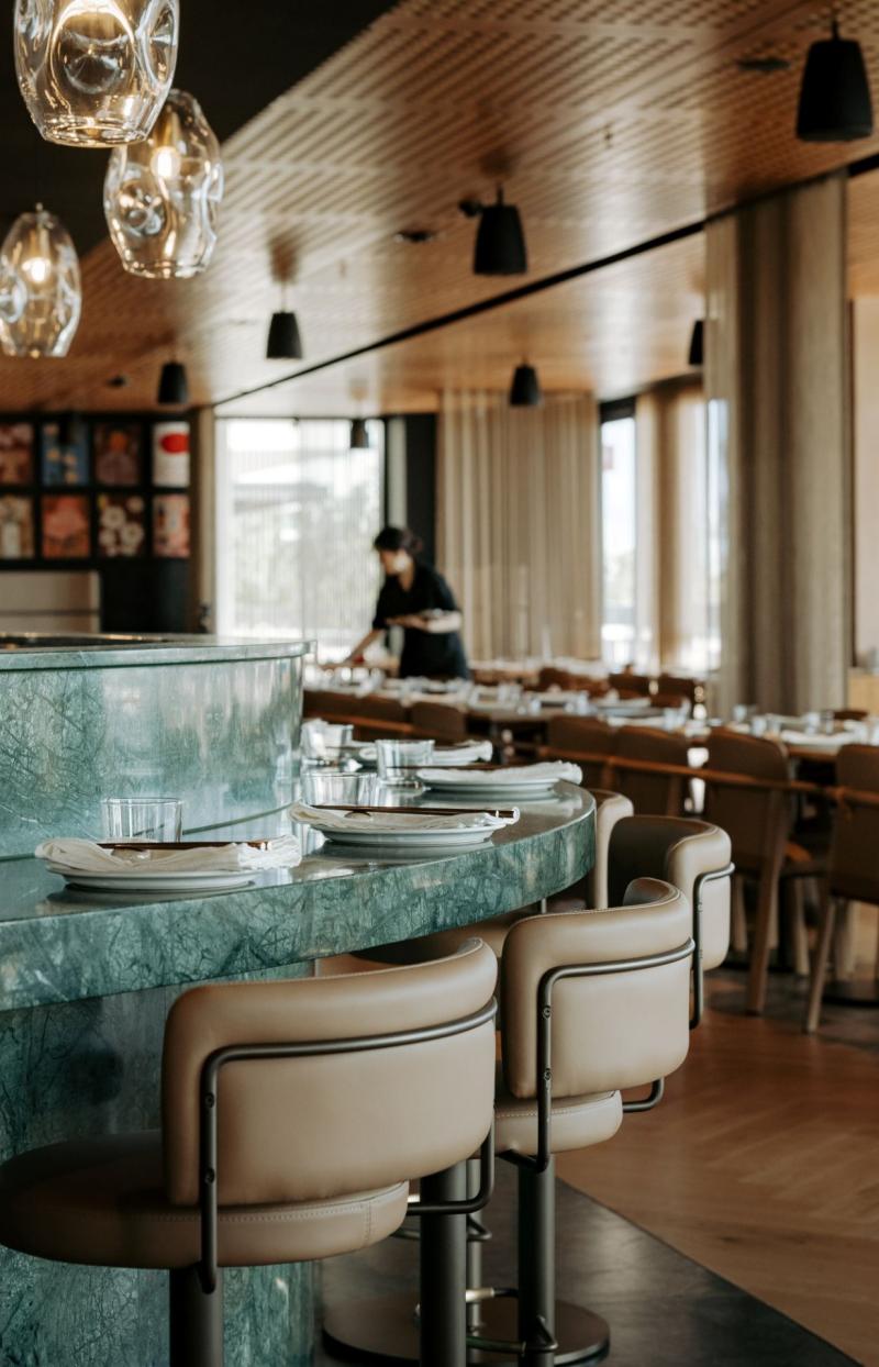The marble bar and restaurant floor at Yakisan, Adelaide, South Australia © Yakisan