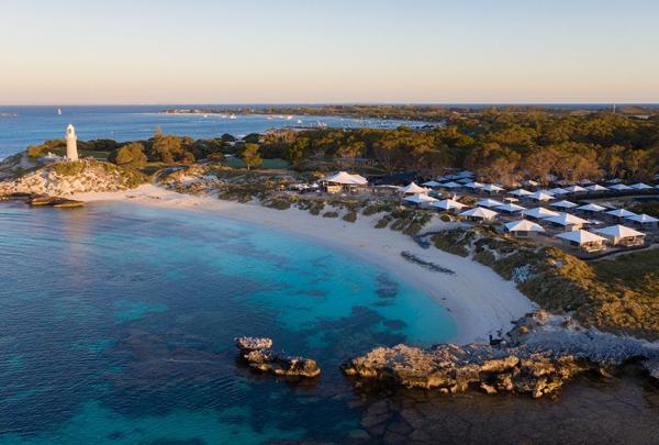Aerial of Bathurst Lighthouse / Discovery Parks, Rottnest Island, Western Australia © Tourism Australia