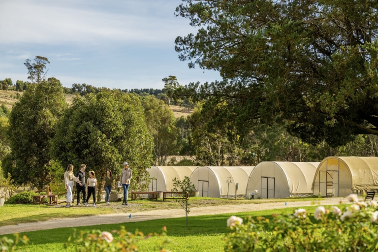 A group walks past the green houses of Jurlique Farm, Adelaide Hills, South Australia © Tourism Australia A group walks past the green houses of Jurlique Farm, Adelaide Hills, South Australia © Tourism Australia