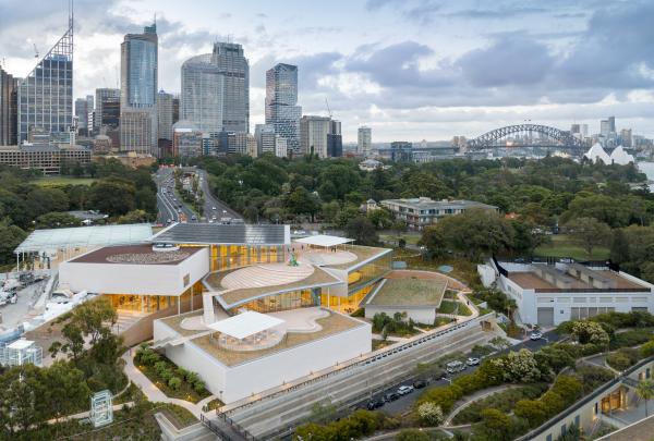  An aerial view of the Art Gallery of New South Wales showing its location in the Domain and views toward Sydney Harbour © Art Gallery of New South Wales