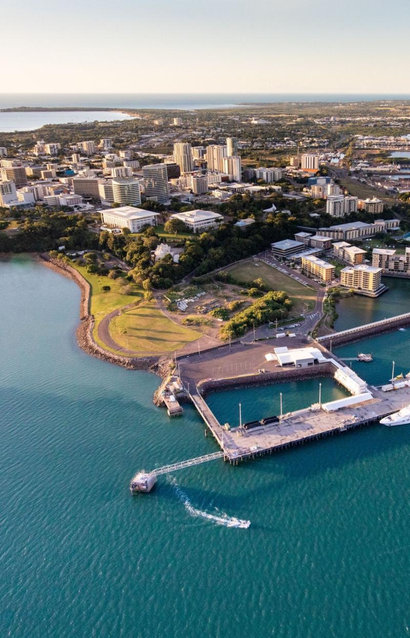 Aerial of Darwin and waterfront from a helicopter, Northern Territory © Liam Neal 