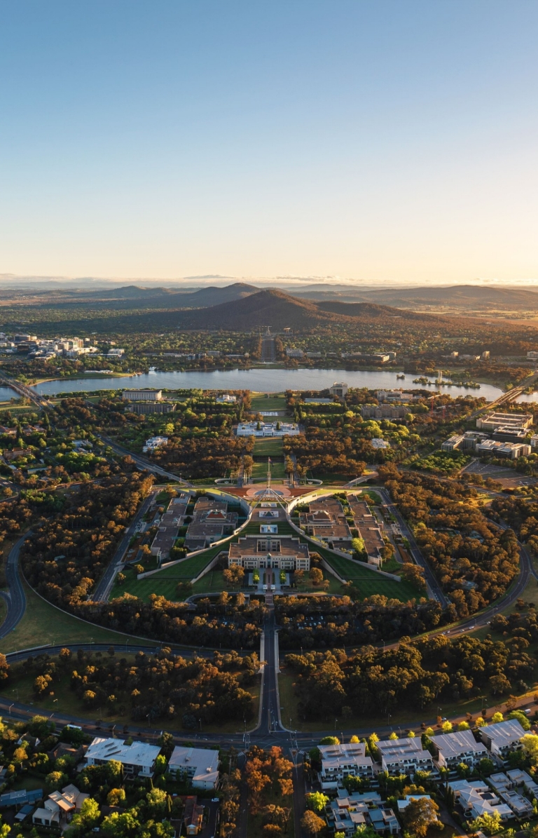 An aerial view of Canberra and surrounds © Tourism Australia