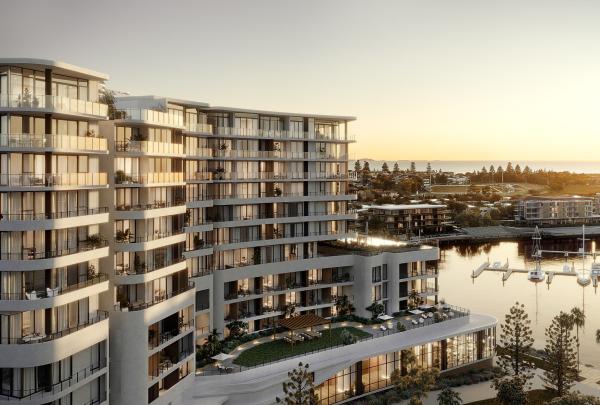 Render of exterior of the new Crowne Plaza Shell Cove Marina, Shellharbour, New South Wales © Crowne Plaza Shell Cove Marina