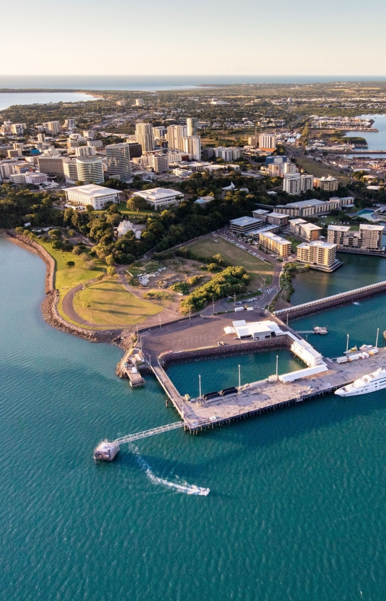 Aerial of Darwin and waterfront from a helicopter, Northern Territory © Liam Neal 