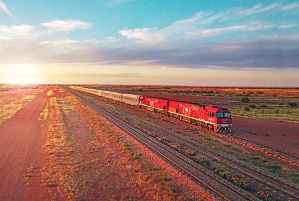 The Ghan train travelling through Australia’s outback, Northern Territory © Journey Beyond