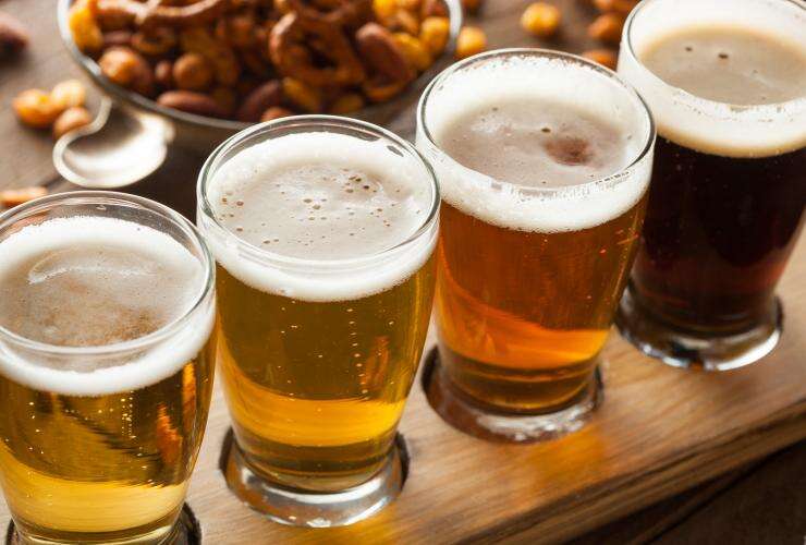 A slider of four craft beers on the Fremantle Craft Beer Tour and Cruise, Western Australia © Captain Cook Cruises