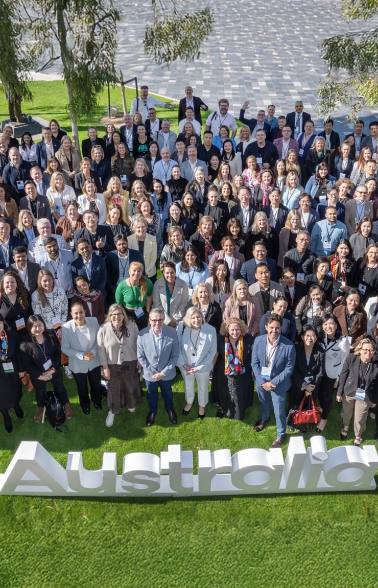 Group shot at Australia Next 2025, CENTREPIECE at Melbourne Park, Victoria © Tourism Australia