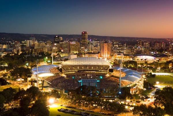 Aerial view of Adelaide city at night, South Australia © Stewart Bishop, Tourism Australia