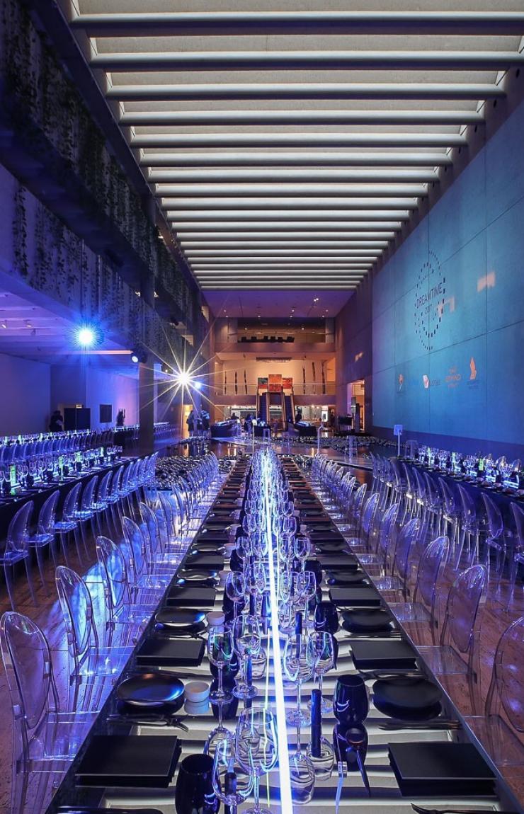 Dreamtime 2017 Dinner setup, The Watermall @ GOMA, Brisbane, Queensland © Tourism Australia, Remco Jansen