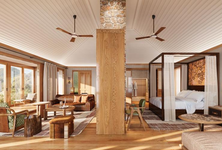 The bedroom in the studios at Emirates Wolgan Valley, a Ritz-Carlton Lodge, Blue Mountains, New South Wales © Emirates Wolgan Valley, a Ritz-Carlton Lodge