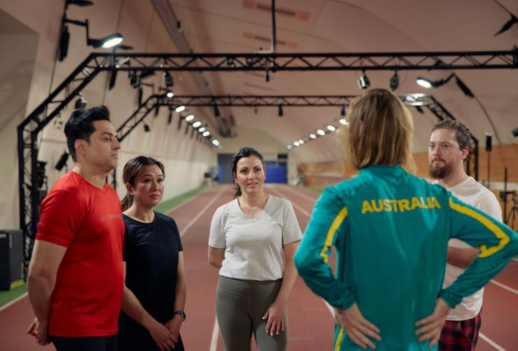 A group listens to an athlete at Australian Institute of Sport (AIS), Canberra, Australian Capital Territory © AIS and CAoA