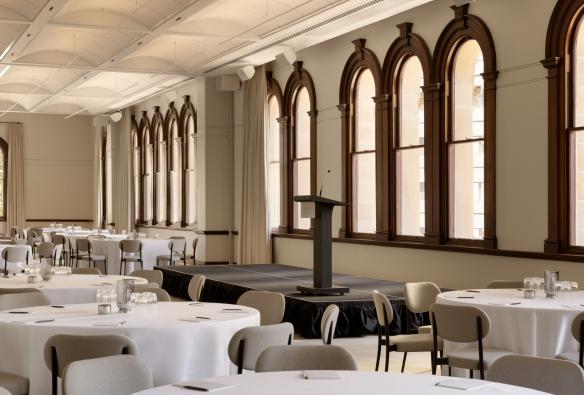 Heritage architecture and table settings, The Lands by Capella, Bridge Street Sydney, New South Wales © Timothy Kaye