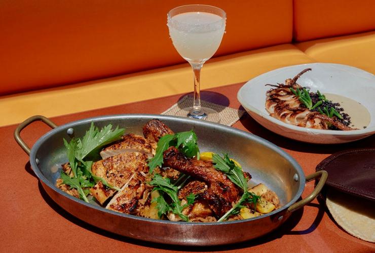 Charred chicken and seafood dish, Lottie, Sydney, New South Wales © Lottie