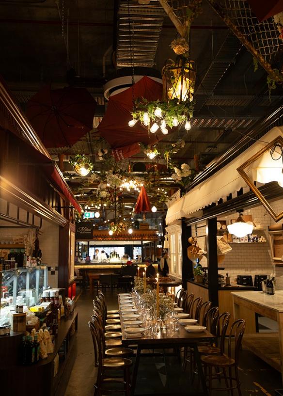 A dining table set up in the Hay Street Market at Paddy’s for an event, Sydney, New South Wales © Doltone House Group