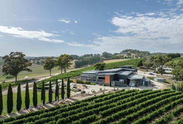 Aerial of The Lane Vineyard, Hahndorf, Adelaide Hills, South Australia © Tourism Australia