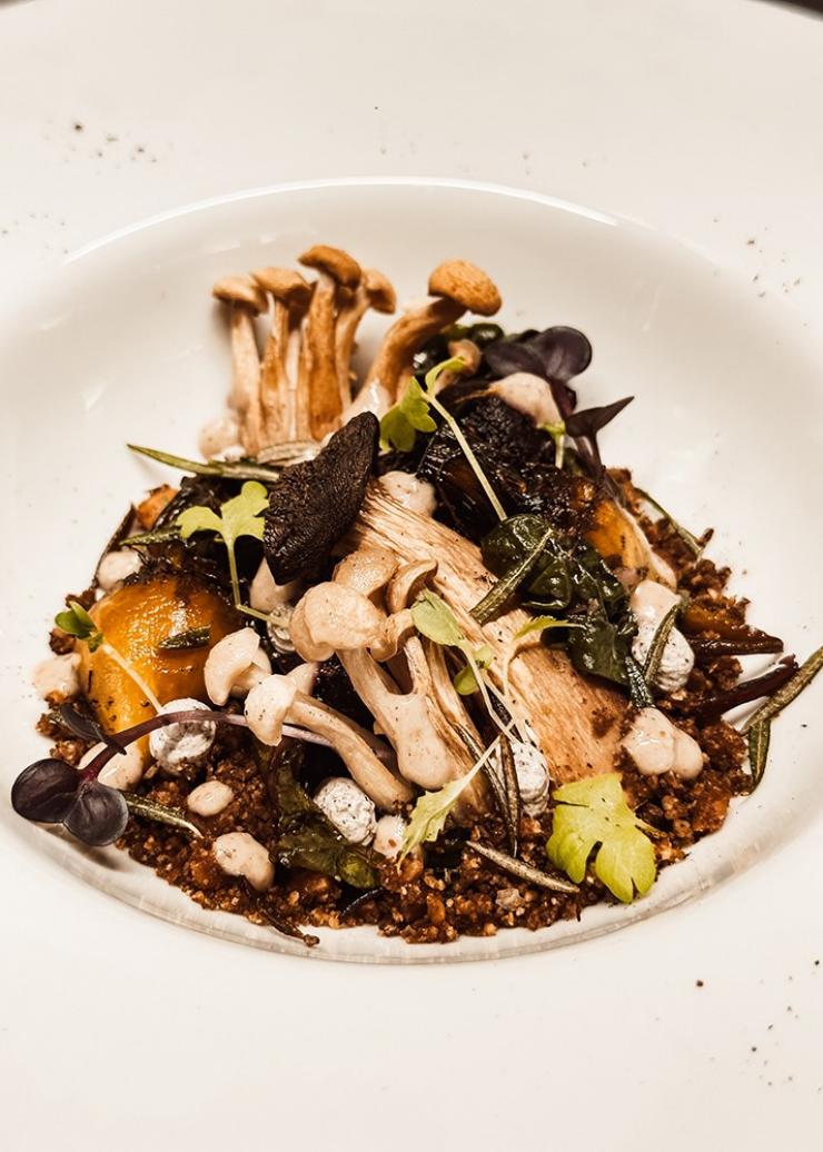 A plated dish of mushrooms and funghi, Sydney, New South Wales © Plate Hospitality Group