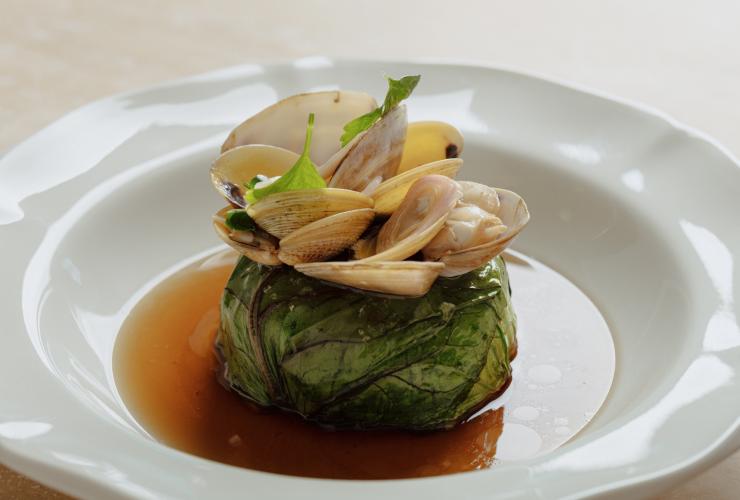 Delectable dining - pipis and cabbage in broth in a bowl © Esmay