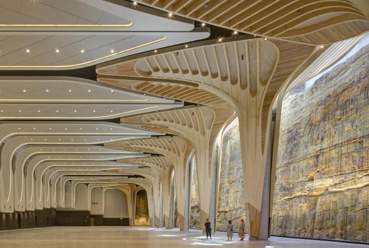 The venue floor of the Cutaway with the cultural timber trees © ICC Sydney