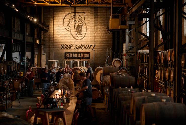 The rum tasting experience in the barrel hall at Red Mill Rum Distillery © Red Mill Rum Distillery