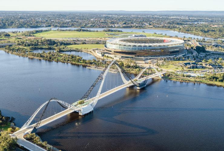 Optus Stadium, Perth with the Matagarup Bridge in the foreground © Optus Stadium