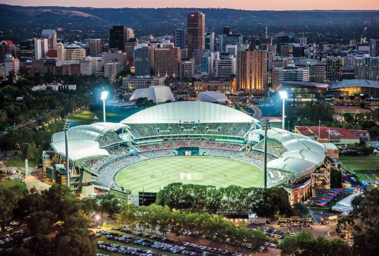 The Adelaide Oval at night with the city in the background © Adelaide Oval