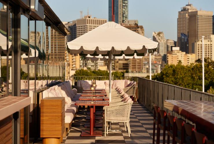 The long table and chairs at the city end of the rooftop terrace at Monica. © Steven Woodburn