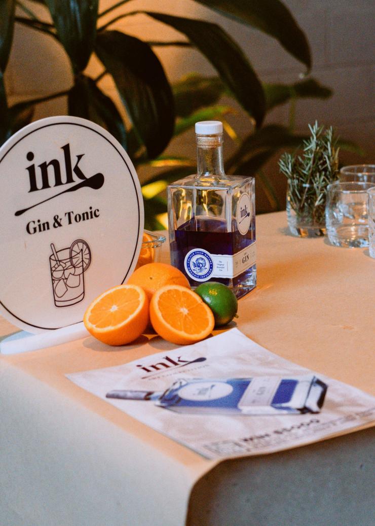 Ink Gin cocktail table © Husk Farm Distillery