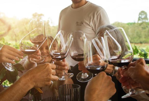 Cheers! Guests clink their glasses at a Stay n’ Sip event. © Stay n’ Sip