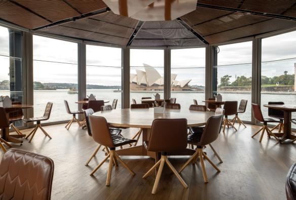 An event room overlooking the Sydney Opera House features floor to ceiling windows, large tables and an unbeatable view. © The Oriana / Brooke Maxwell