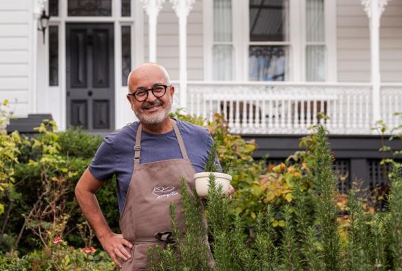 Ivano Del Pio stands outside his restaurant Scarpetta in North Hobart. © Andrew Wilson Photography