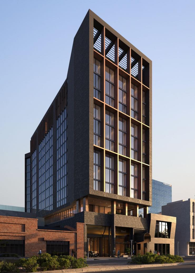 Render of a hotel building, Crystalbrook Sam, Adelaide, South Australia © Crystalbrook Sam