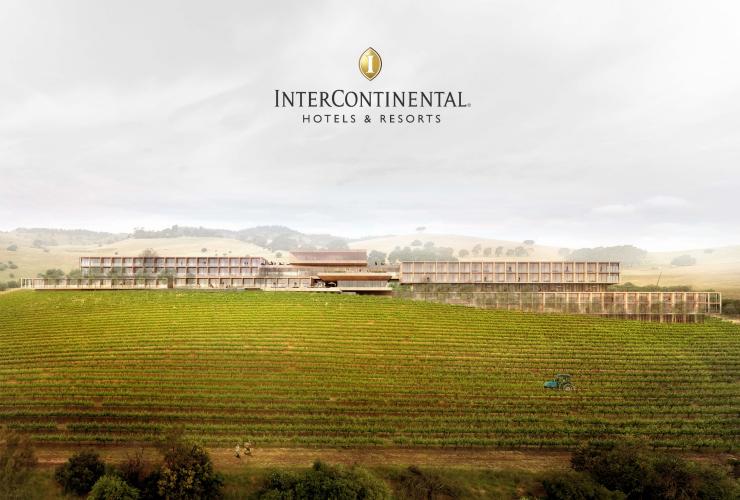 Render of the external hotel set amongst a vineyard, InterContinental Barossa Resort & Spa, Barossa Valley, Soth Australia © InterContinental Barossa Resort & Spa
